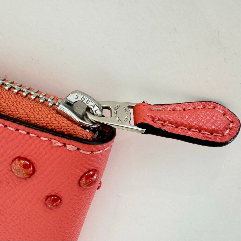 Coach Accordion Zip Around Leather Wallet Studded Embellished in Coral F55610 - Picture 9 of 11